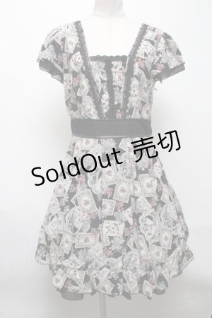 画像: axes femme / ローズ＆トランプ柄チュニックワンピース  黒 S-25-04-28-028-AX-TO-HR-ZS