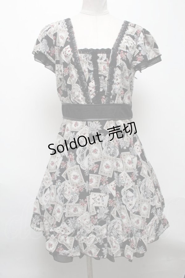画像1: axes femme / ローズ＆トランプ柄チュニックワンピース  黒 S-25-04-28-028-AX-TO-HR-ZS (1)