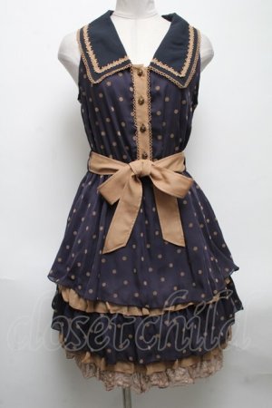 画像: axes femme / ドットシフォン切替ワンピース  紺 S-25-04-28-037-AX-TO-HR-ZS