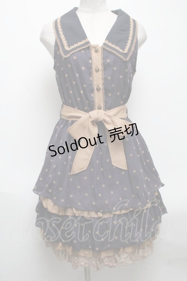 画像1: axes femme / ドットシフォン切替ワンピース  紺 S-25-04-28-037-AX-TO-HR-ZS (1)