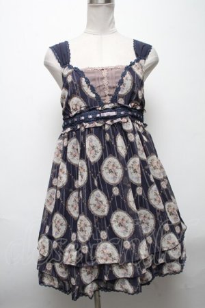 画像: axes femme / ローズミラー柄チェーンチュニック  紺 S-25-04-28-038-AX-TO-AS-ZS