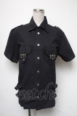 画像: no future / ベルトデザイン半袖ジャケット  黒 S-25-05-01-007-PU-TS-HR-ZS