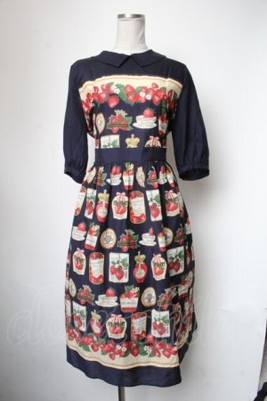 画像: Jane Marple / Strawberry label scarfのタブリエドレス  ネイビー S-25-05-01-026-JM-OP-HR-ZS