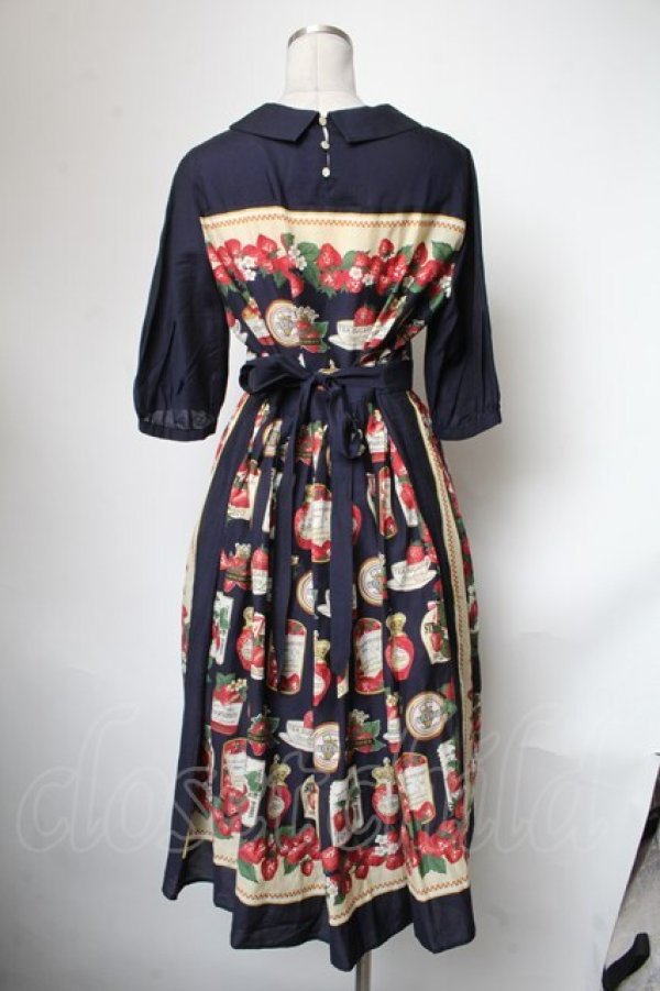 画像2: Jane Marple / Strawberry label scarfのタブリエドレス  ネイビー S-25-05-01-026-JM-OP-HR-ZS (2)