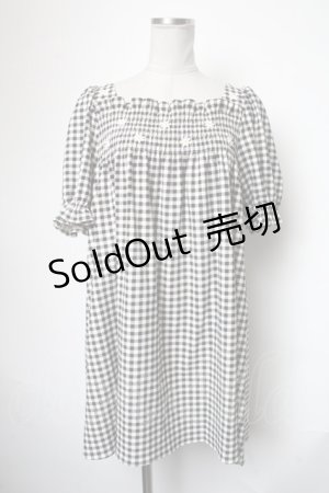 画像: Katie / マーガレット刺繍ギンガムチェック半袖ワンピース  黒ｘ白 S-25-05-01-034-LO-OP-HR-ZS