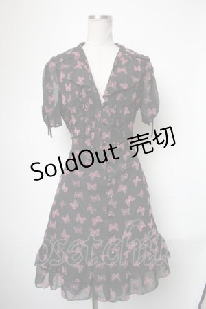 画像: axes femme / バタフライプリントシフォンワンピース  黒ｘピンク S-25-05-01-036-AX-OP-HR-ZS