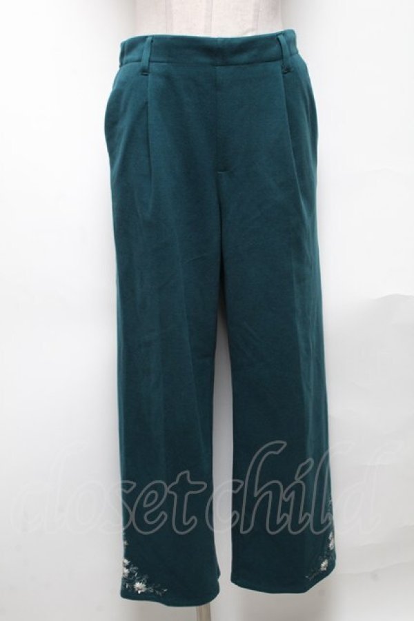 画像1: axes femme / 裾刺繍ストレートカットパンツ  グリーン S-25-05-03-060-AX-PA-HR-ZS (1)
