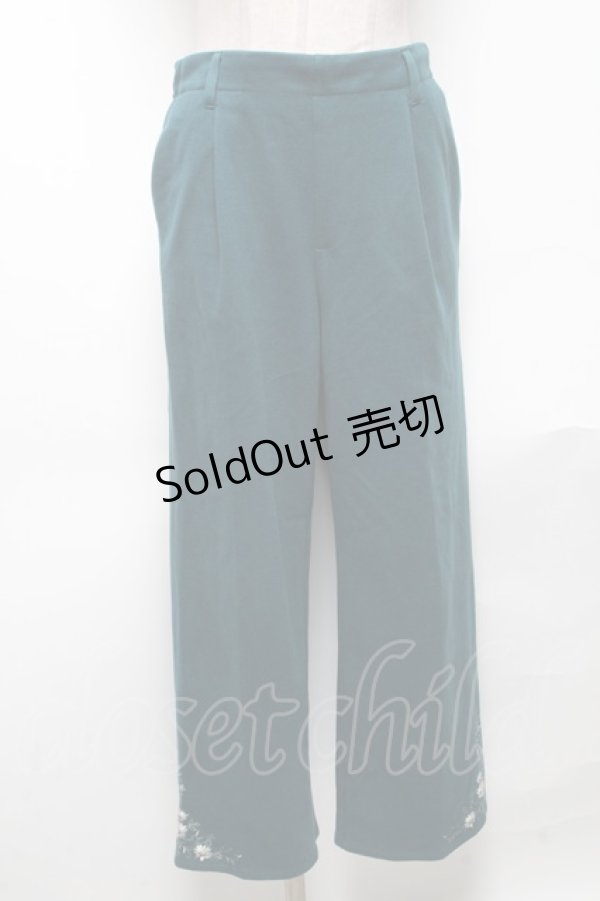 画像1: axes femme / 裾刺繍ストレートカットパンツ  グリーン S-25-05-03-060-AX-PA-HR-ZS (1)