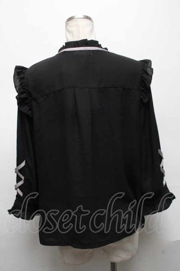 画像2: axes femme POETIQUE / ローズ刺繍レースアップブラウス  黒 S-25-05-03-015-AX-BL-HR-ZS (2)