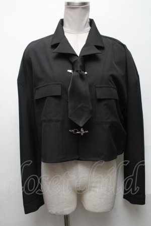 画像: Jamieエーエヌケー / ネクタイ付きチェックショートシャツ  黒 S-25-05-03-016-LO-BL-AS-ZS