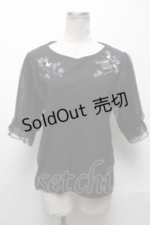 画像: axes femme / 鳥×バラ刺繍リブPO  黒 S-25-05-03-017-AX-TO-AS-ZS