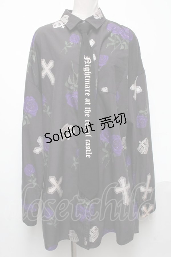 画像1: Jamieエーエヌケー / ローズpt BIGシャツ  黒 S-25-05-03-023-LO-BL-AS-ZS (1)