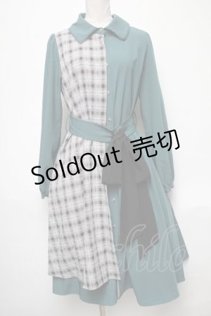 画像: axes femme POETIQUE / チェックバイカラーワンピース  グリーン S-25-05-03-038-AX-OP-HR-ZS
