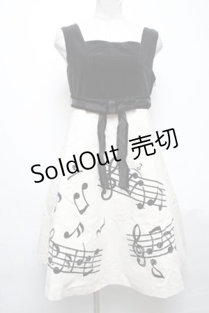 画像: Jane Marple / 別珍音符プリントジャンパースカート  オフｘ黒 S-25-05-03-047-JM-OP-AS-ZS