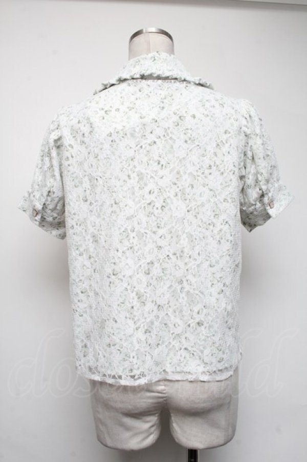 画像2: axes femme POETIQUE / レースラッフルフリル半袖ブラウス  オフ S-25-05-05-058-AX-BL-AS-ZS (2)