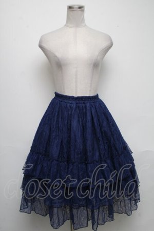 画像: ATELIER PIERROT / Ruffle Chiffon Skirt-Lace-  ブルー S-25-05-05-1050-EL-SK-HR-ZS