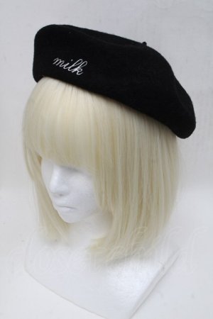 画像: MILK / ロゴ刺繍ベレー  黒 S-25-05-05-1005-ML-AC-HR-ZS