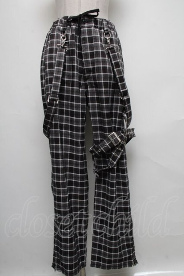 画像1: TRAVAS TOKYO / ボンテージデザインチェックパンツ  グレー S-25-05-05-1052-PU-TO-AS-ZS (1)