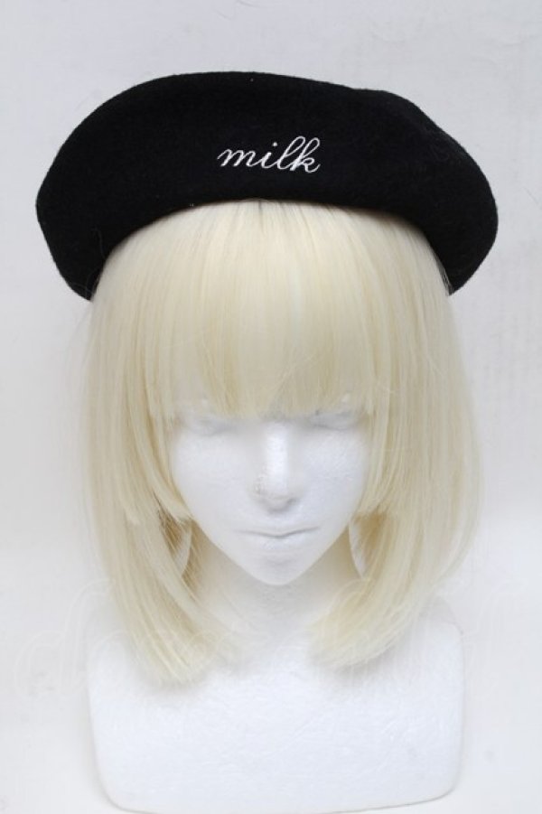 画像2: MILK / ロゴ刺繍ベレー  黒 S-25-05-05-1005-ML-AC-HR-ZS (2)