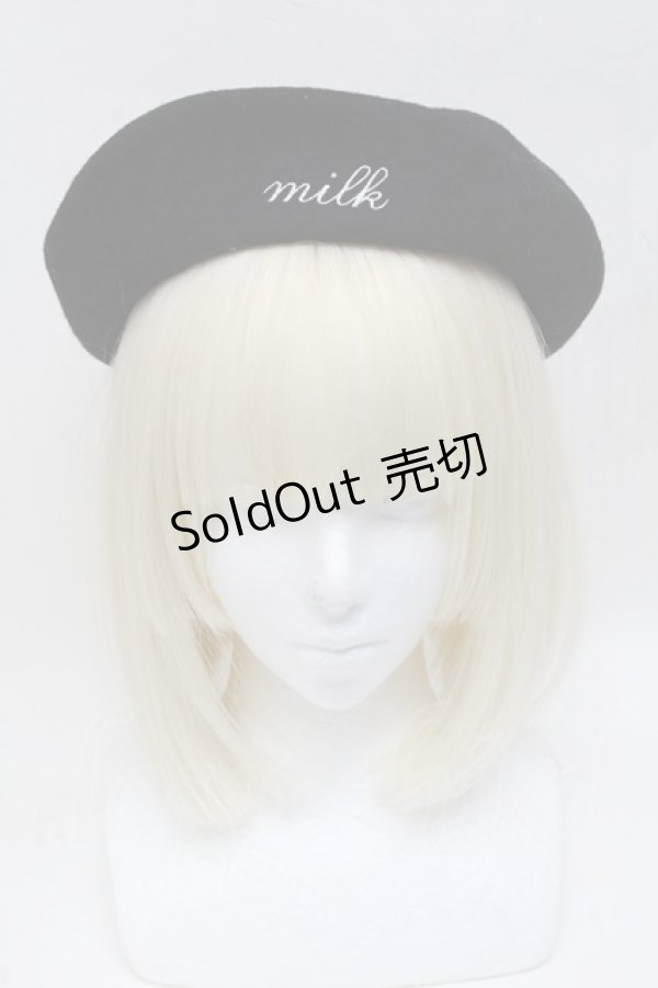 画像2: 【SALE】MILK / ロゴ刺繍ベレー  黒 S-25-05-05-1005-ML-AC-HR-ZT274 (2)