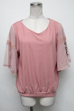 画像: axes femme / チュール×刺繍フレア袖プルオーバー  ピンク S-25-05-05-1020-AX-TO-HR-ZS