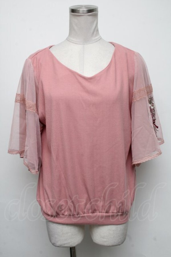 画像1: axes femme / チュール×刺繍フレア袖プルオーバー  ピンク S-25-05-05-1020-AX-TO-HR-ZS (1)