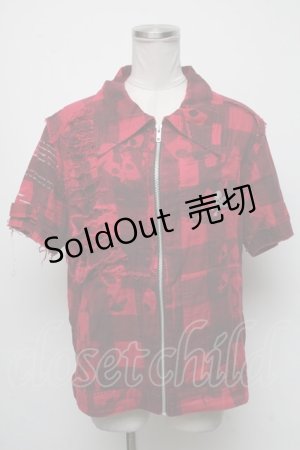 画像: h.ANARCHY / 半袖チェックシャツ  赤 S-25-05-05-1025-HN-BL-AS-ZS