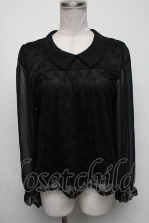 画像: axes femme / 袖シャーリングレースプルオーバー  黒 S-25-05-05-1028-AX-TO-HR-ZS
