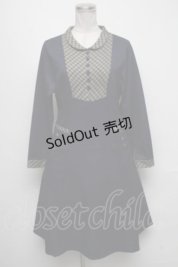 画像1: F i.n.t / チェックヨーク切替ワンピース  紺 S-25-05-05-1038-CA-OP-HR-ZT351 (1)