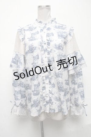 画像: axes femme / トワルドジュイ風線画ブラウス  ブルー S-25-05-08-013-AX-BL-HR-ZI