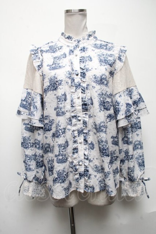 画像1: axes femme / トワルドジュイ風線画ブラウス  ブルー S-25-05-08-013-AX-BL-HR-ZS (1)