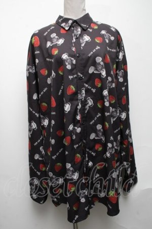 画像: Jamieエーエヌケー / くまｘイチゴロングシャツ  黒 S-25-05-08-030-LO-TO-HR-ZS
