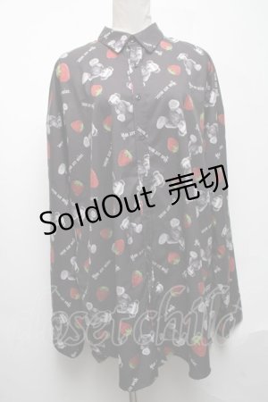 画像: Jamieエーエヌケー / くまｘイチゴロングシャツ  黒 S-25-05-08-030-LO-TO-HR-ZS