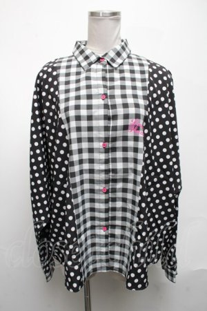 画像: LISTEN FLAVOR / 切替ブラウス  黒ｘ白 S-25-05-08-036-PU-BL-AS-ZS