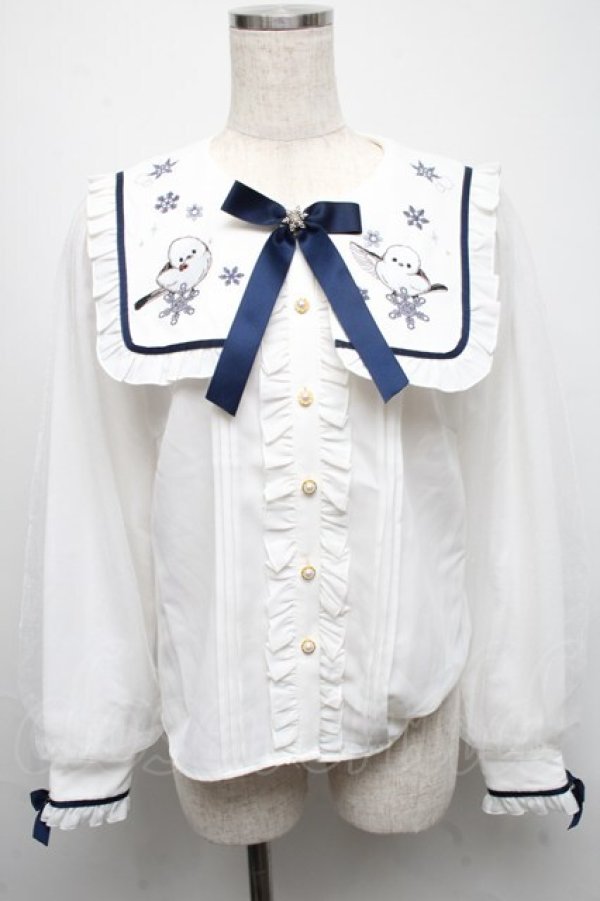 画像1: Amavel / Snow Fairy Crystalフリルブラウス  白ｘ紺 S-25-05-13-026-CA-BL-AS-ZS (1)