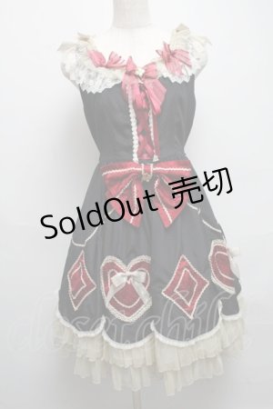 画像: BABY,THE STARS SHINE BRIGHT / 時計うさぎの HEART TRUMPジャンパースカート  黒 S-25-05-14-051-BA-OP-HR-ZI