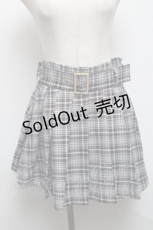 画像: Ank Rouge / ベルト付タータンチェックスカート  黒ｘ白 S-25-05-14-053-CA-SK-HR-ZS