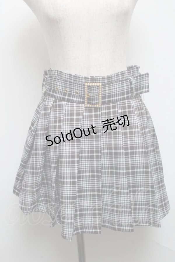 画像1: Ank Rouge / ベルト付タータンチェックスカート  黒ｘ白 S-25-05-14-053-CA-SK-HR-ZS (1)