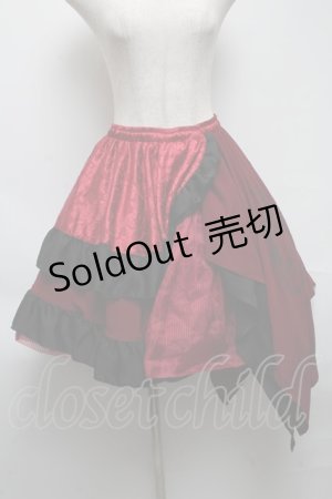 画像: Qutie Frash / 和柄フリルスカート  赤ｘ黒 S-25-05-14-057-QU-SK-HR-ZS