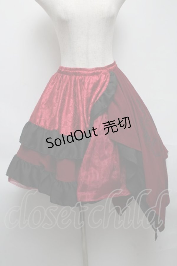 画像1: Qutie Frash / 和柄フリルスカート  赤ｘ黒 S-25-05-14-057-QU-SK-HR-ZS (1)