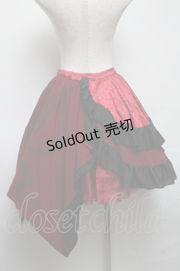 画像2: Qutie Frash / 和柄フリルスカート  赤ｘ黒 S-25-05-14-057-QU-SK-HR-ZS (2)
