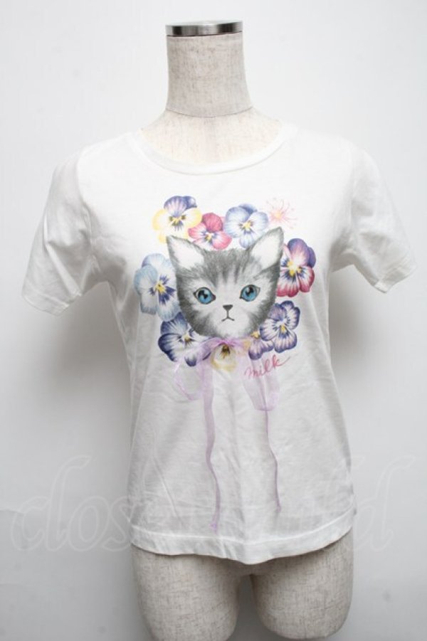 画像1: MILK / パンジーCAT Tee  白 S-25-05-14-009-ML-TO-AS-ZS (1)