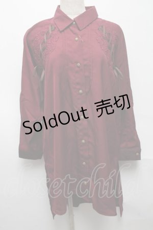 画像: axes femme / レースアップシャツチュニック  ワイン S-25-05-14-017-AX-TO-HR-ZS