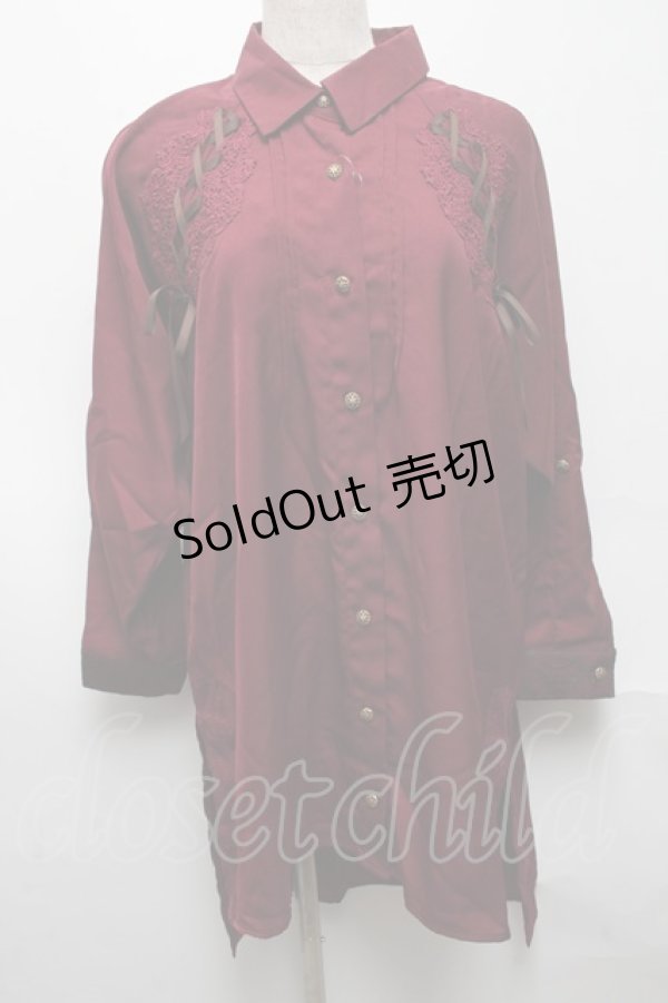 画像1: axes femme / レースアップシャツチュニック  ワイン S-25-05-14-017-AX-TO-HR-ZS (1)