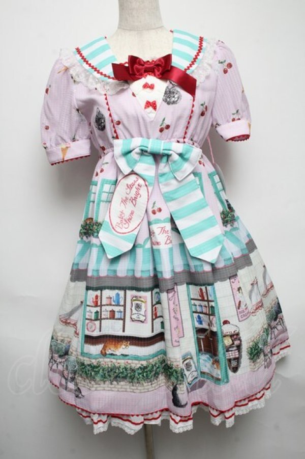 画像1: BABY,THE STARS SHINE BRIGHT / Kitten’s Sweet Cherries Cafe Diner柄ワンピース  ピンク S-25-05-14-028-BA-OP-AS-ZS (1)