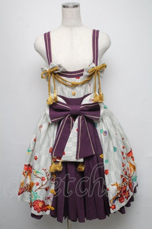 画像1: metamorphose / 春告げ鳥の恋うらら前プリーツジャンパースカート  ミントｘ紫 S-25-05-16-047-ME-OP-AS-ZS (1)