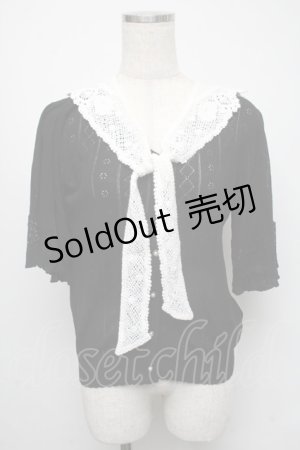 画像: axes femme / レース付け襟ニットカーディガン  黒 S-25-05-16-030-AX-TO-HR-ZS