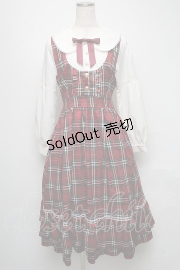 画像1: axes femme POETIQUE / チェックフリルレディワンピース  赤 S-25-05-16-040-AX-OP-AS-ZS (1)