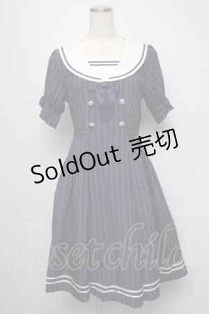 画像: axes femme POETIQUE / ストライプセーラーワンピース  紺 S-25-05-16-041-AX-OP-AS-ZS