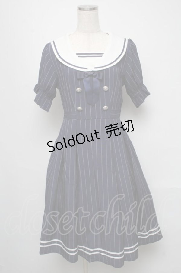 画像1: axes femme POETIQUE / ストライプセーラーワンピース  紺 S-25-05-16-041-AX-OP-AS-ZS (1)